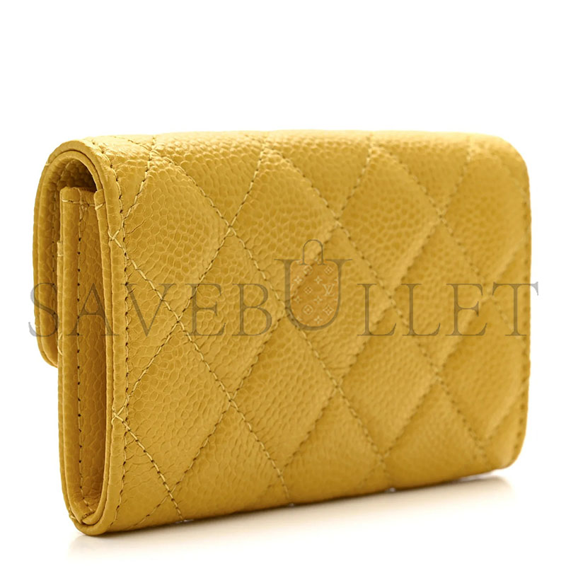Ch**el caviar quilted flap card holder wallet yellow (11*8*3cm)